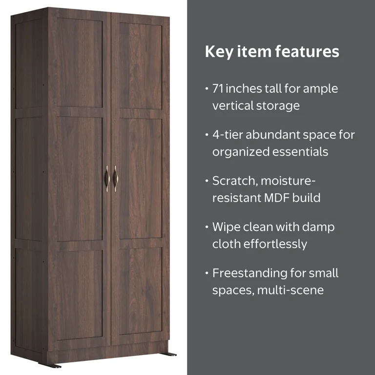 CONCETTA 71 inch Wooden Storage Cabinet, Freestanding Cupboard, 4