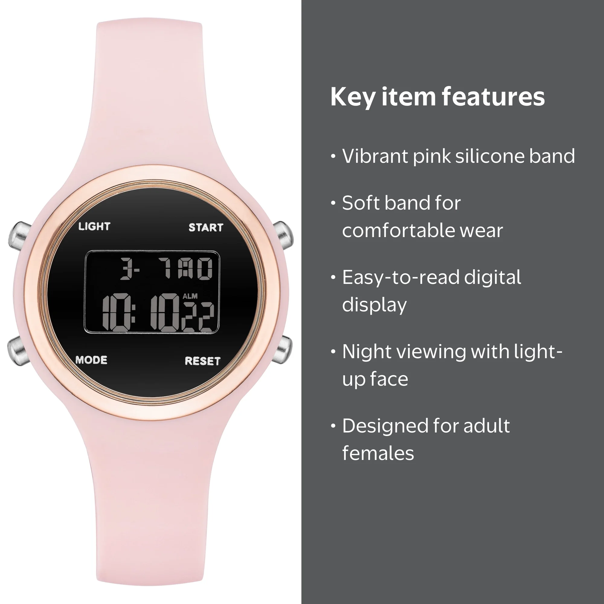 Time and Tru Pink Silicone Digital Watch for Women with 