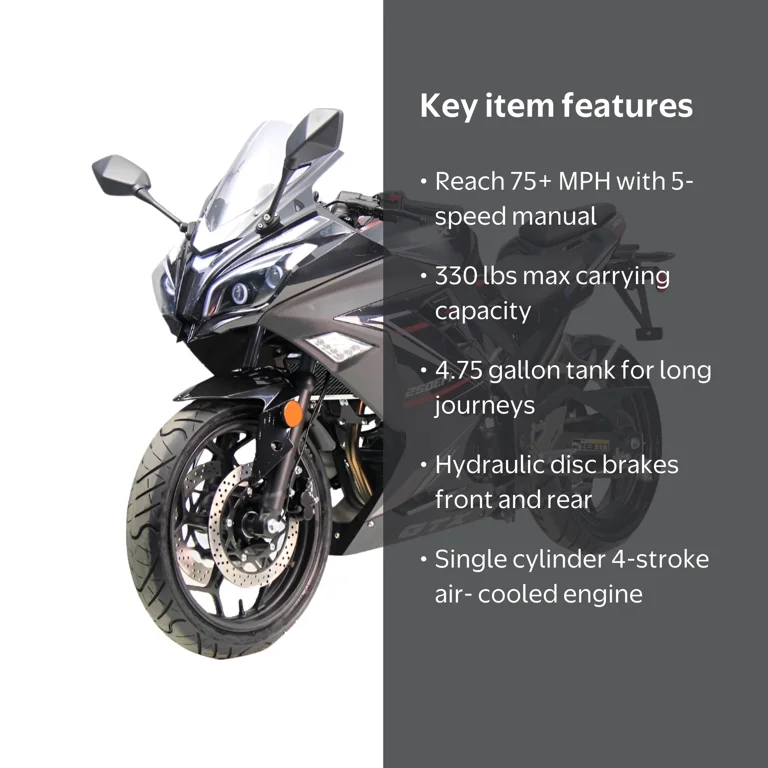 Vitacci GTX-250 Black Motorcycle | EFI Manual 5 Speed - Walmart.com