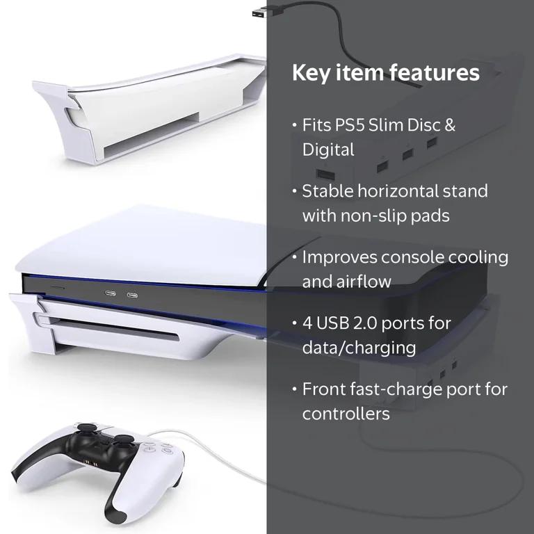 GAEKOL Horizontal Stand for New PS5 Slim Console with 4-Port USB