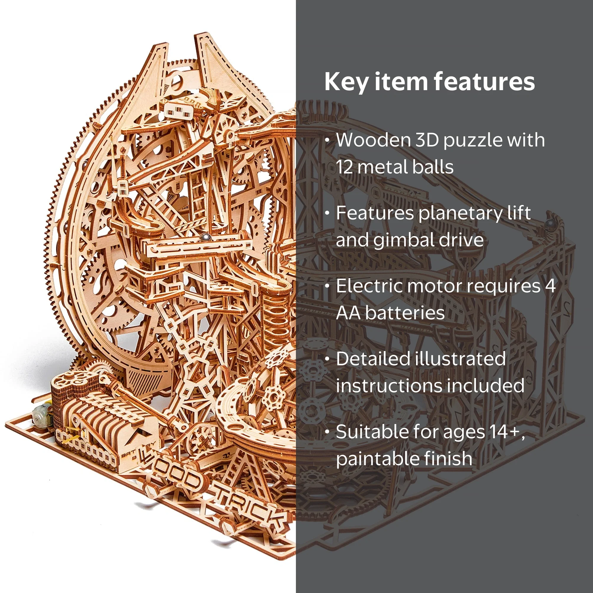 Wood Trick, Wooden Marble Run 3D Puzzle, Roller Coaster Model Kit
