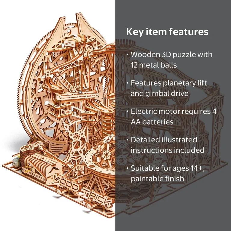 Wood Trick, Wooden Marble Run 3D Puzzle, Roller Coaster Model Kit