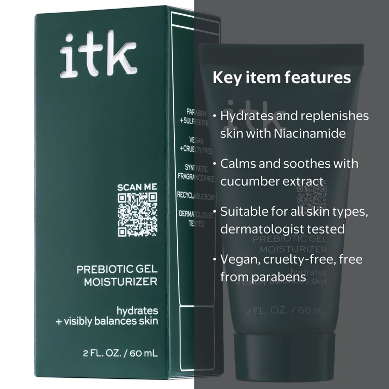 itk, Prebiotic Gel Moisturizer, 2 fl oz, Vegan and Cruelty Free