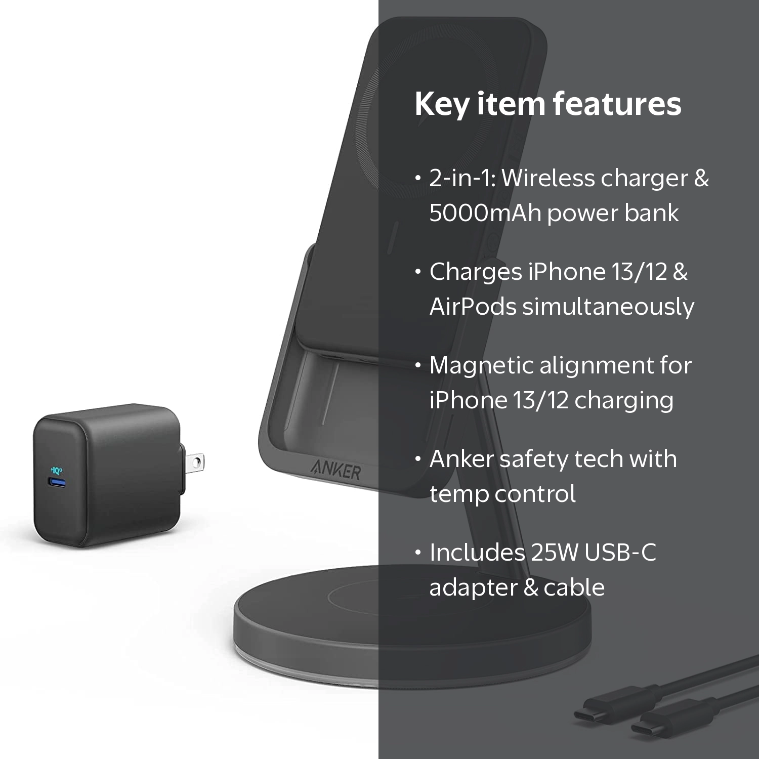 Anker Power Pad Slim Base 633 Magnetic Wireless Charger, 2-in-1
