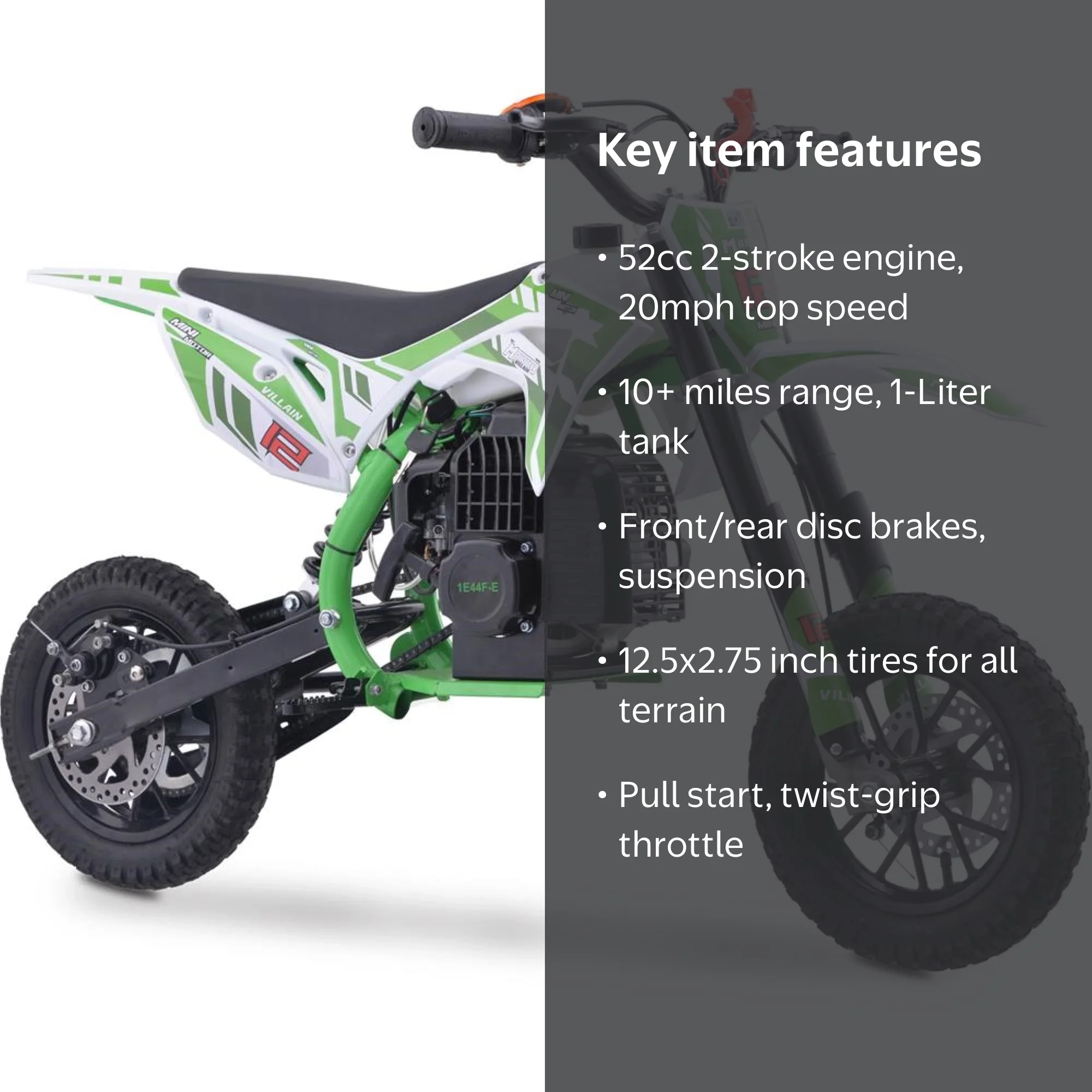 MotoTec Mini Youth Power Automatic 52cc 2-Stroke Gas Dirt Bike