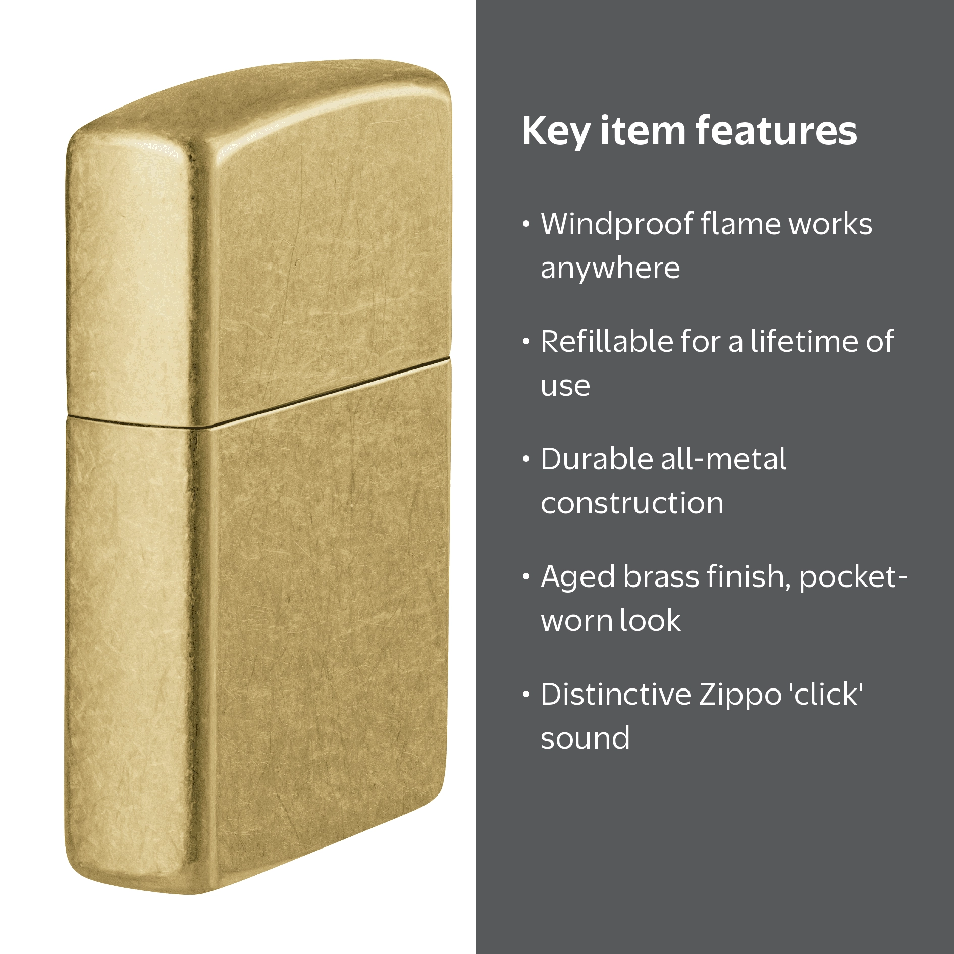 Zippo, Pocket Lighter, Classic Street Brass, Windproof - Walmart.com