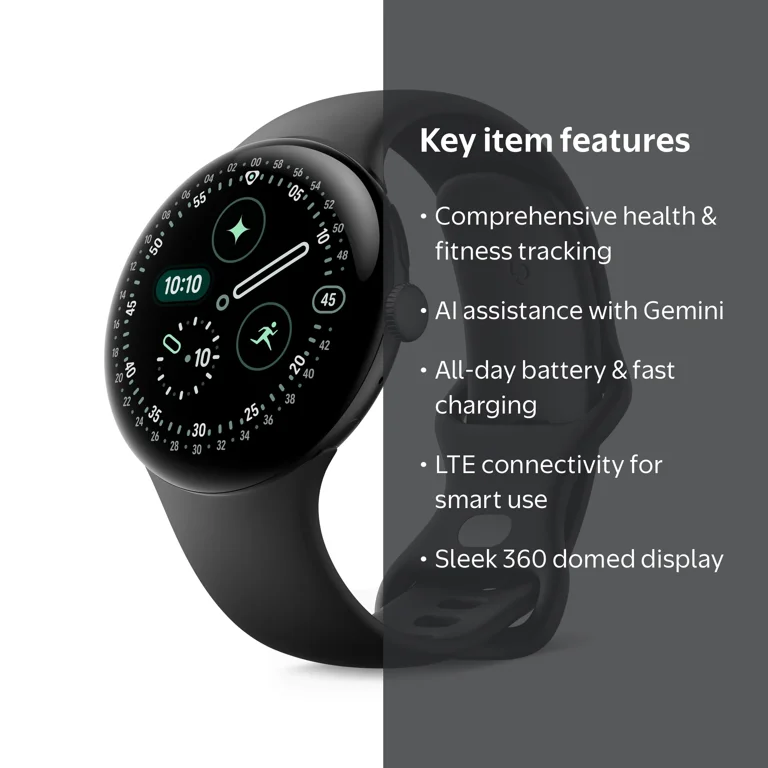 Google, Smartwatch, 45mm, Matte Black Aluminum Case with Obsidian