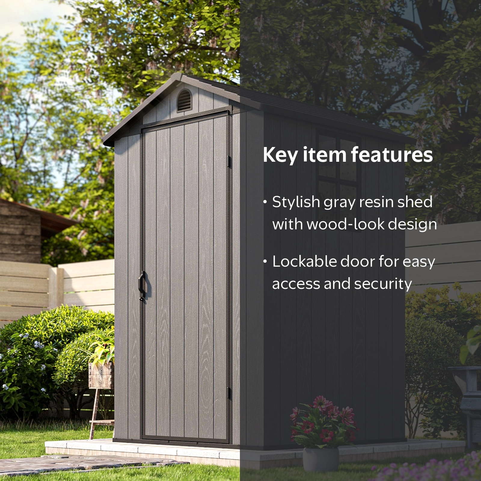 Patiowell, Resin Shed, 4'x4', Gray outdoor garden tool storage