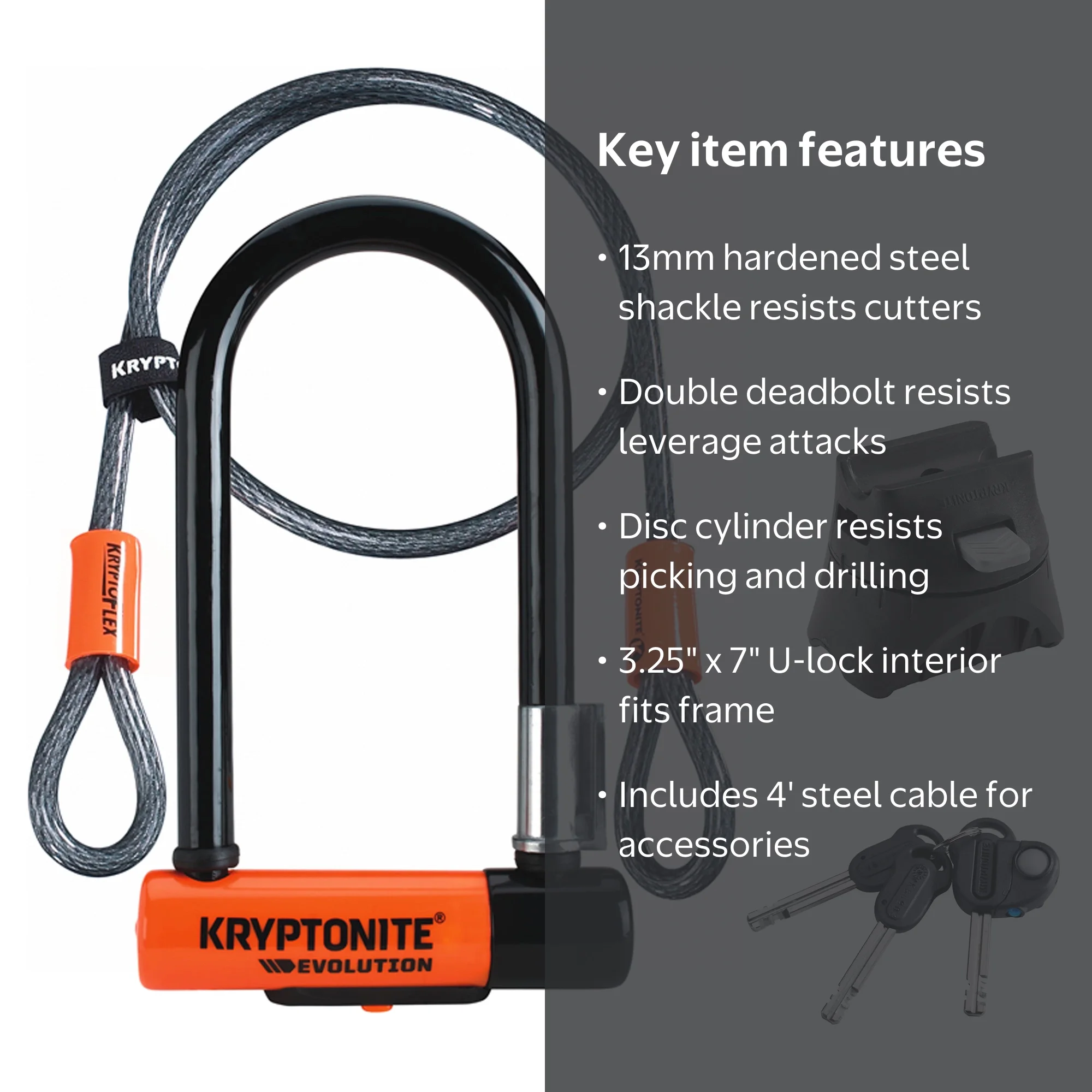 Kryptonite, Bicycle Lock, Evolution Mini-7 13 mm U-Lock with Cable