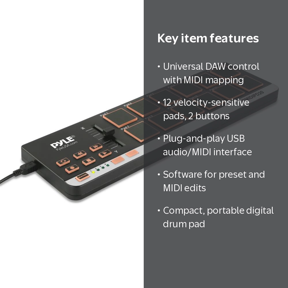 PYLE PMIDIPD20 - MIDI Controller Drum Pad - USB Audio Interface