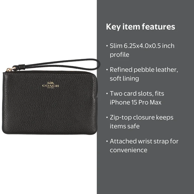 Coach, Women's Small Pebbled Leather Wristlet, Black - Walmart.com
