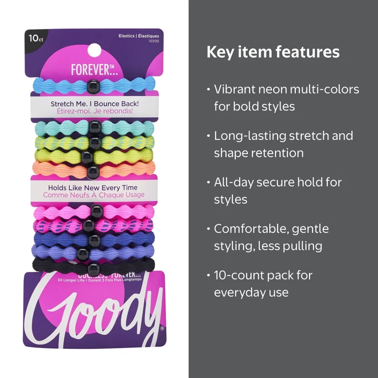 Goody Ouchless Forever Hair Elastics, Small Multicolor Neon