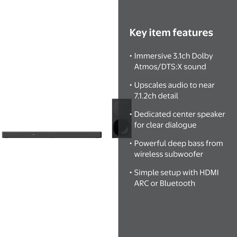 Sony HT-G700: 3.1CH Dolby Atmos/DTS:X Soundbar, Wireless Subwoofer
