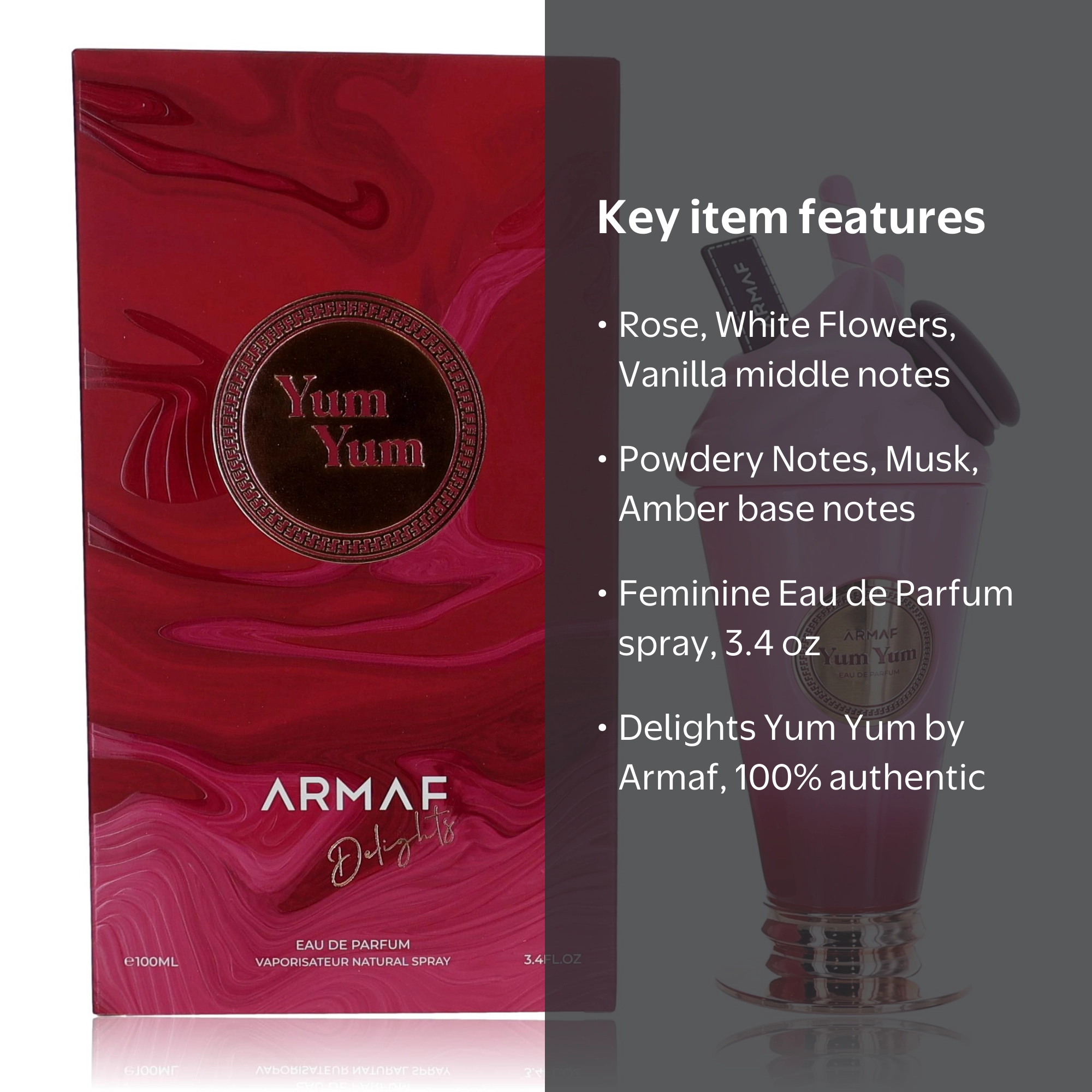 Armaf Yum Yum EDP Perfume, Floral Fruity, 3.4 oz, Bergamot, Cherry