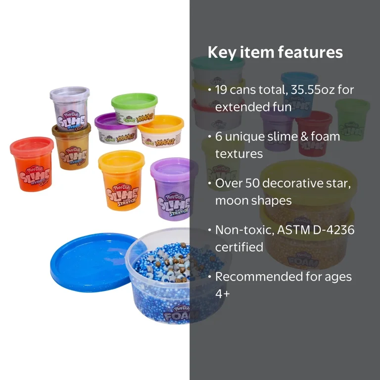Play-Doh Variety Pack, Metallic Mix-In Mania Set for Kids 4 Years