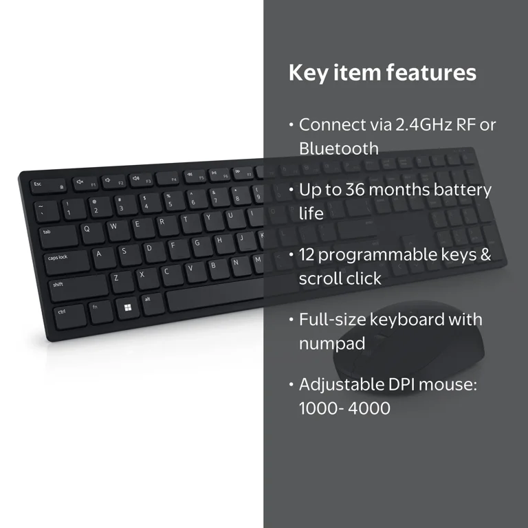 Dell Pro Keyboard and Mouse KM5221W 2.4GHz Wireless Bluetooth