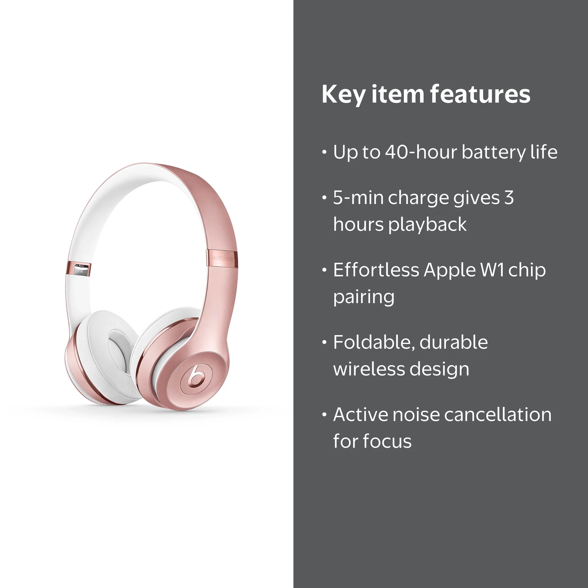 Beats by Dr. Dre, Headphones, Solo3, Rose Gold Wireless Bluetooth