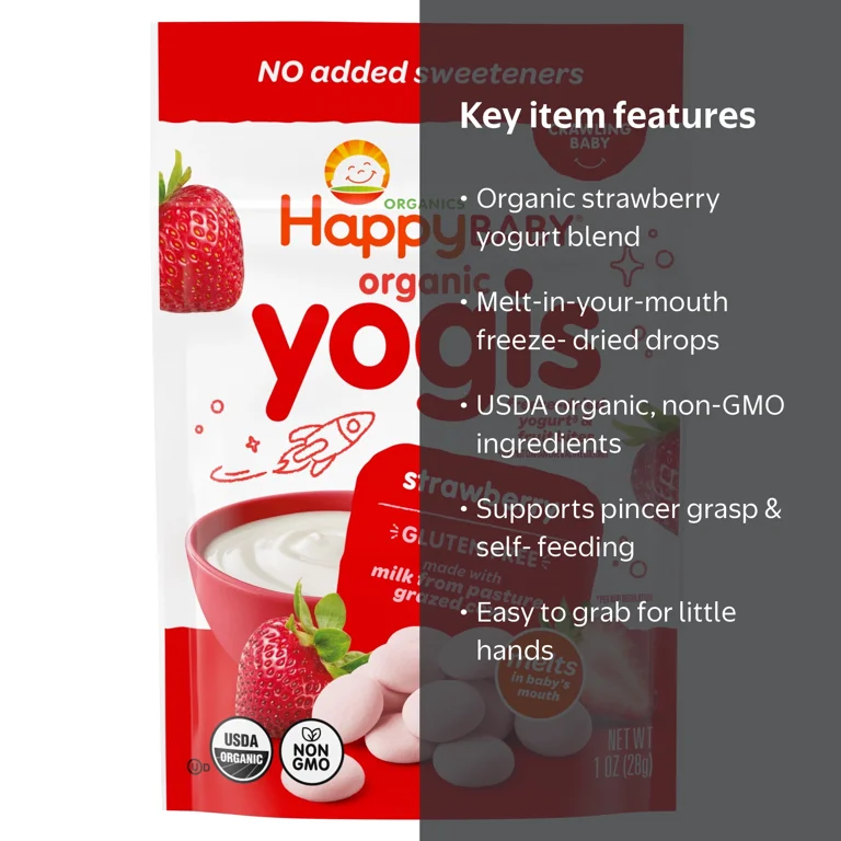 Happy Baby Yogis Organic Strawberry Yogurt Baby Snack 1 oz Freeze