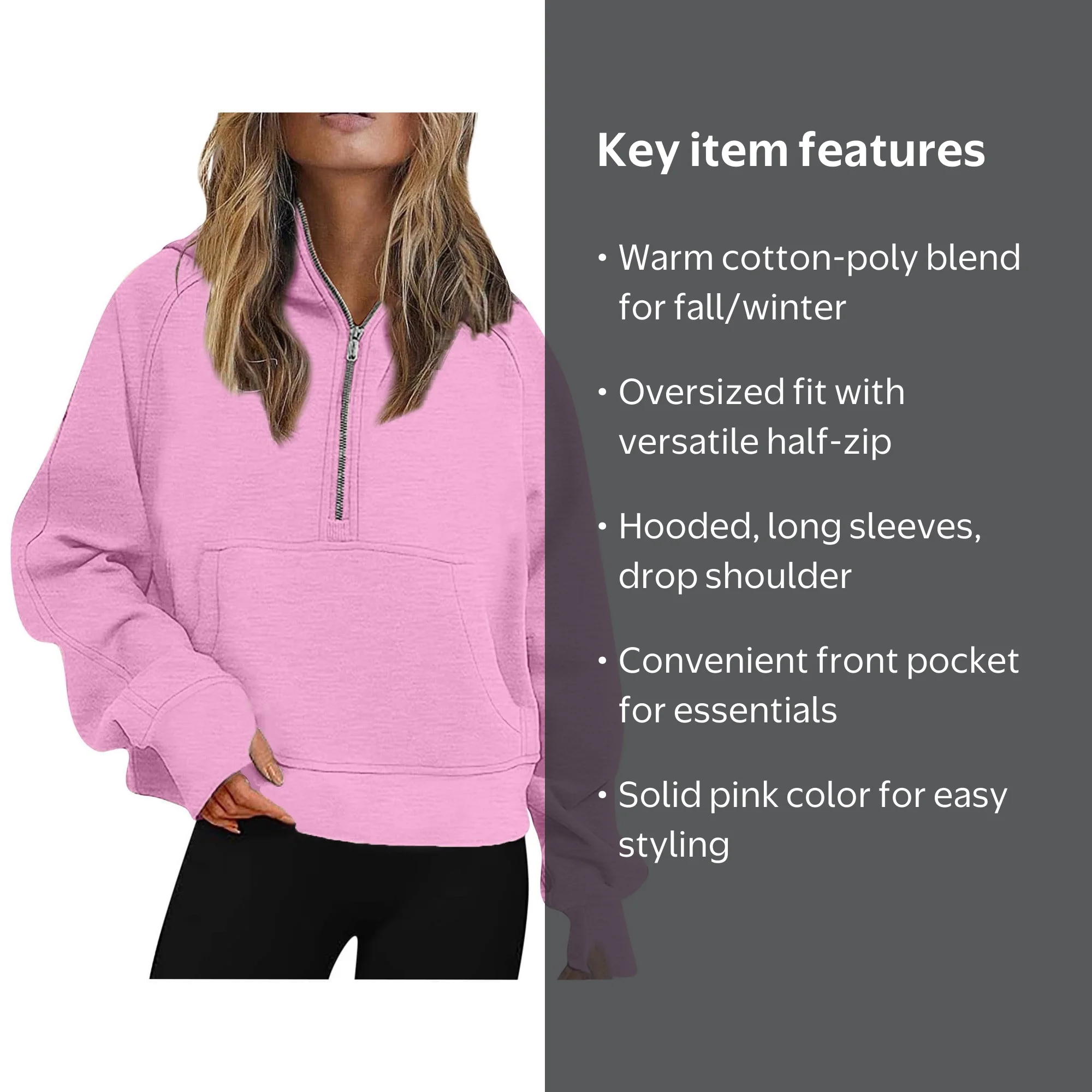 TOWED22 Womens Oversized Half Zip Sweatshirt Hoodie Quarter 1/4