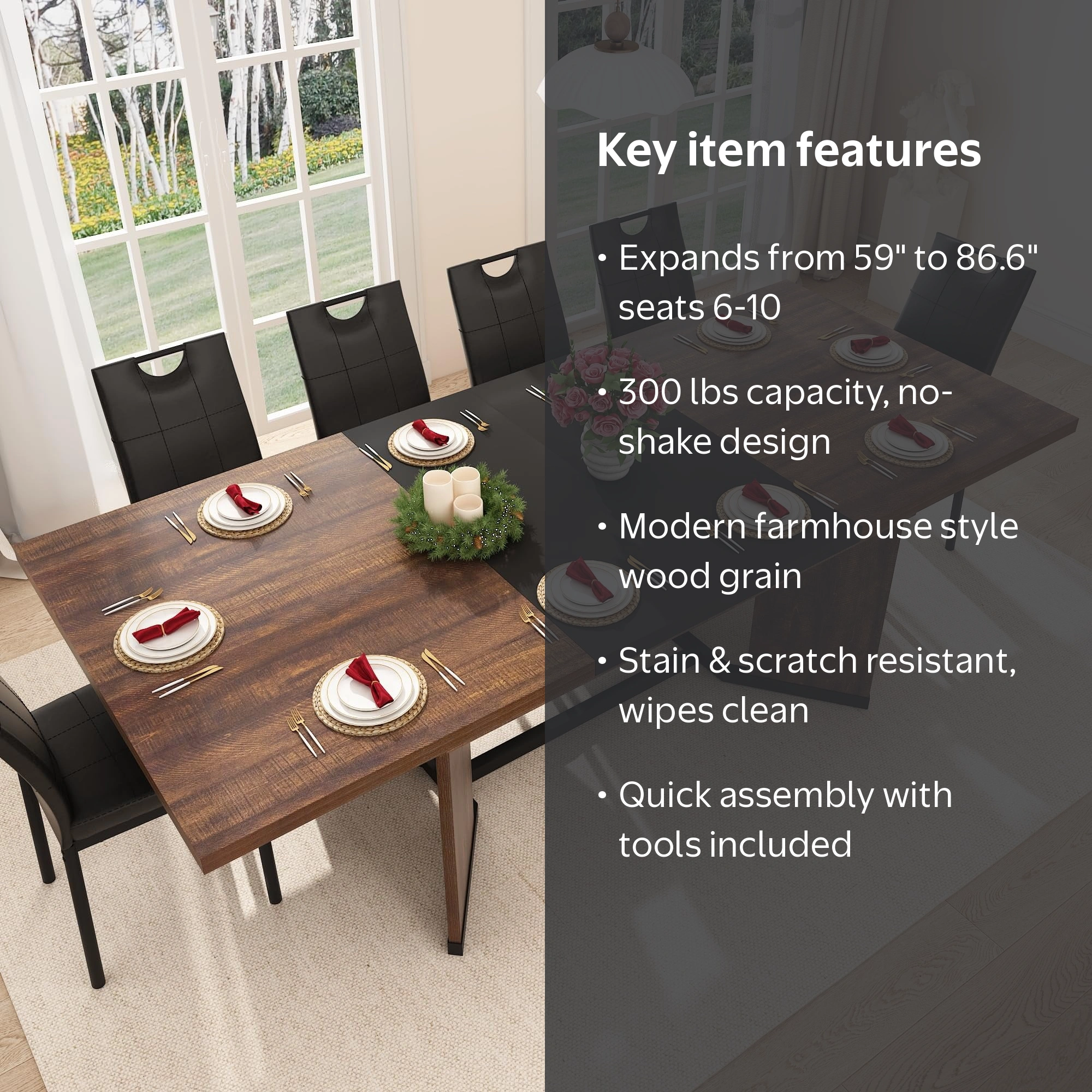Blotout Extendable Dining Table, Rustic Brown, Rectangle, 59