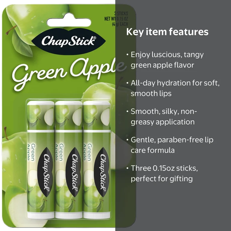 ChapStick Green Apple Flavored Lip Balm, 0.15 oz, 3 Pack - Walmart.com