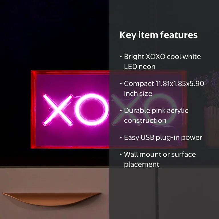 Urban Shop LED Neon XOXO Light-up Pink Acrylic Box, Cool White