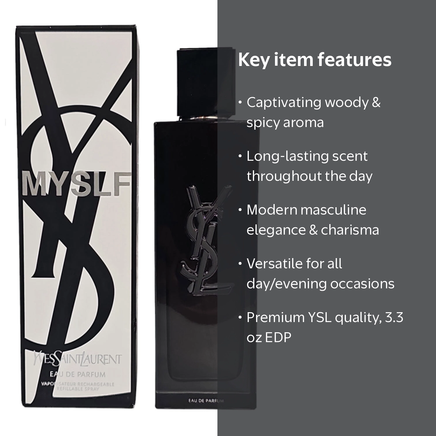 【】MF EAU DE PARFUM 60ml Yves Saint Laurent, Men's MYSLF Eau De Parfum Spray, 3.3 oz