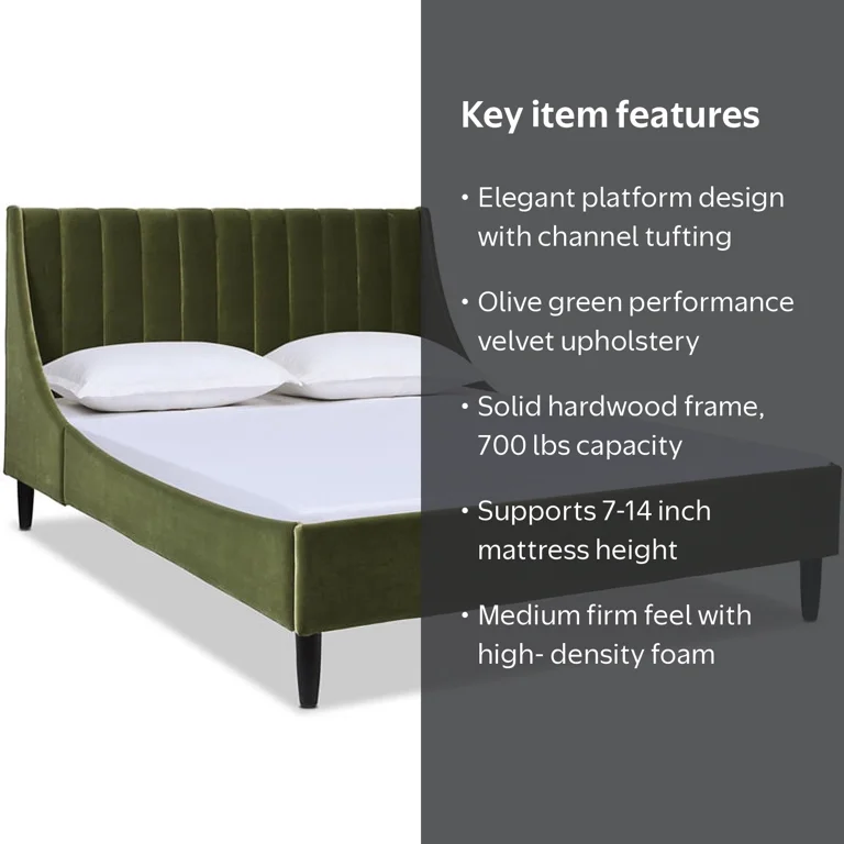 Sandy Wilson Home Aspen Queen Size Upholstered Platform Bed with