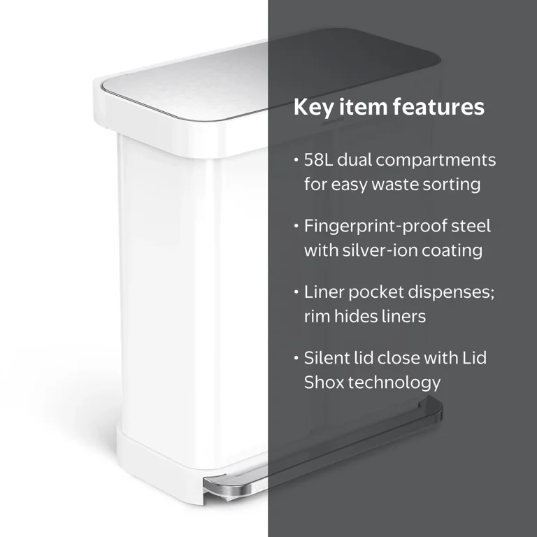 simplehuman 58L/15.3G Dual Compartment Recycling Step Trash Can