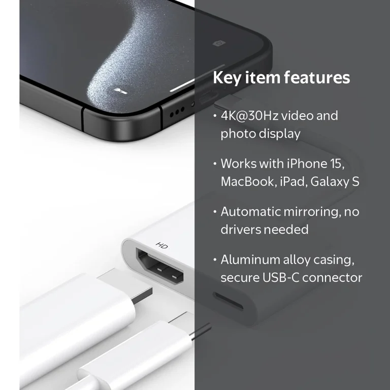 Futhstar USB C Adapter Compatible with iPhone 15 to TV 4K Digital