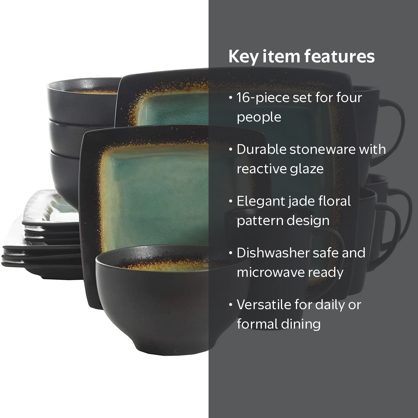 Gibson Elite Ocean Paradise 16Pc Square Glazed Dinnerware Kitchen