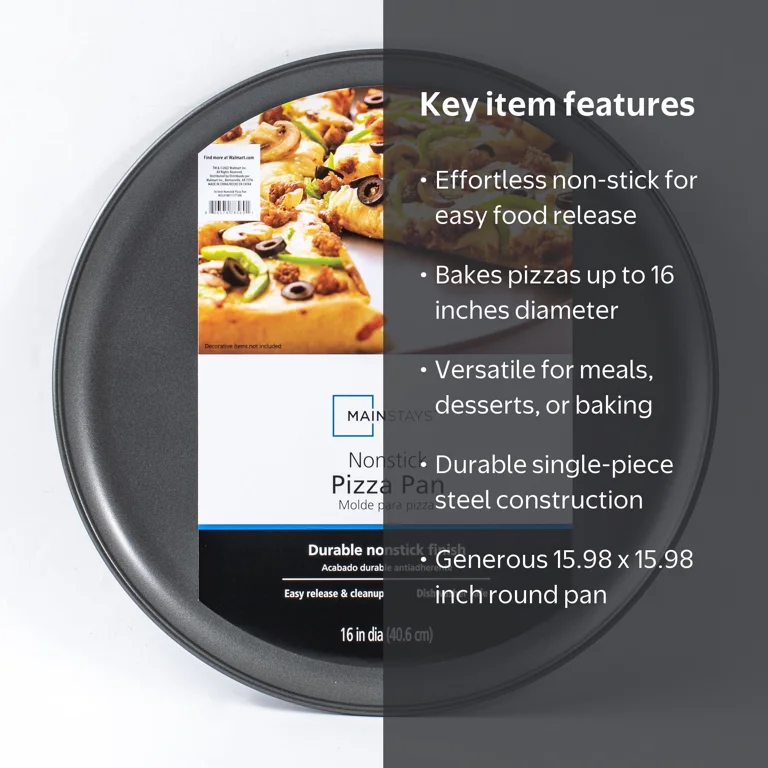 Mainstays 16 inch Steel Pizza Pan Gray for Baking and Cooking