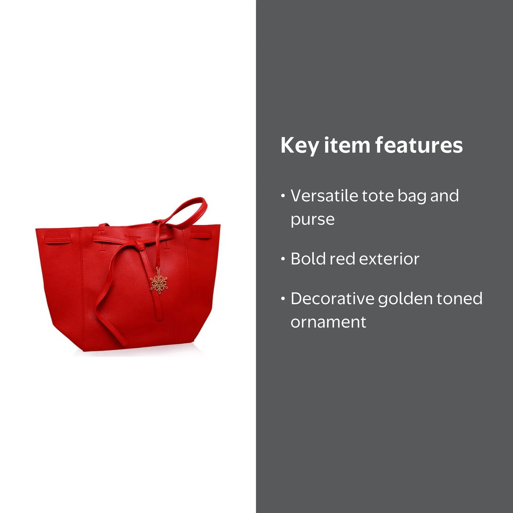 ELIZABETH ARDEN RED TOTE BAG PURSE W/TAG AND GOLDEN TONED ORNAMENT
