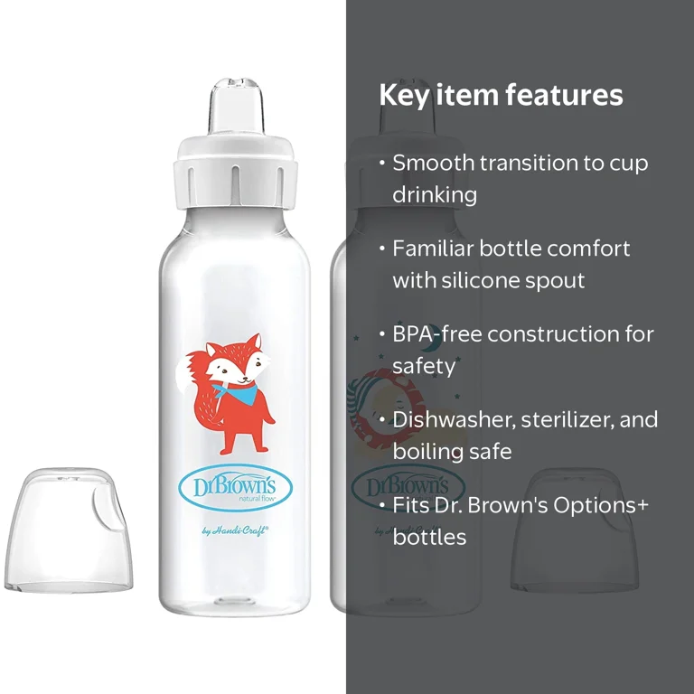 Dr. Brown's Milestones Sippy Bottle, Silicone Spout, 8oz, 6m+, Fox