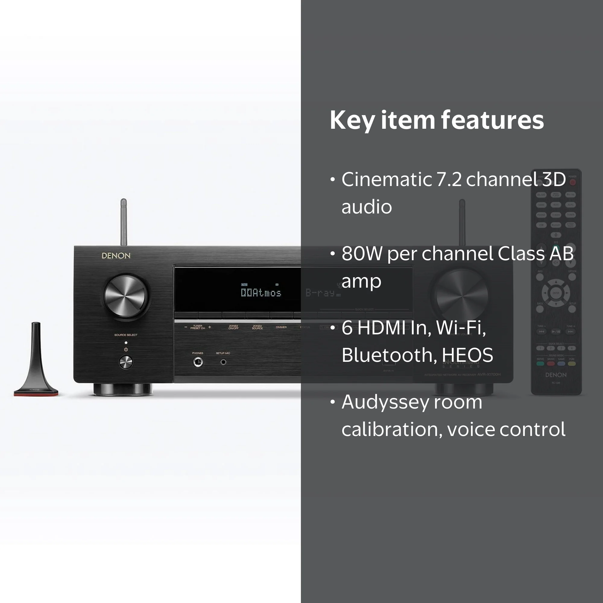 Denon AVR-X1700H, 7.2ch 8K Home Theater Receiver, HEOS Built-in