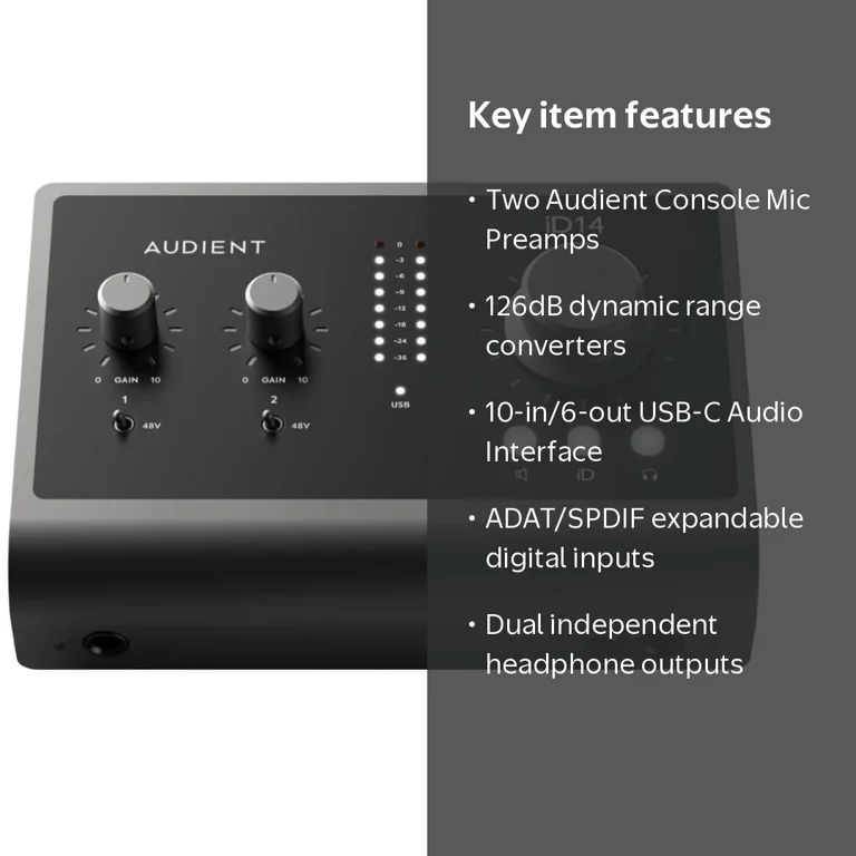 Audient iD14 MKII USB-C Audio Interface with 2 Console Mic Preamps