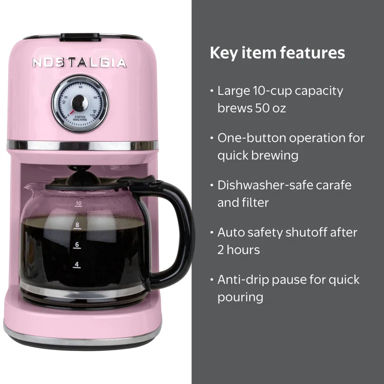 Nostalgia, Coffee Maker, Pink, 10-Cup, Retro Classic - Walmart.com