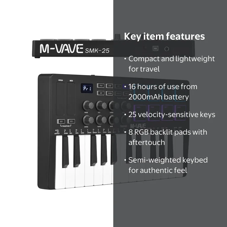 M-Vave, USB MIDI Keyboard Controller, 25 Keys, Black - Walmart.com