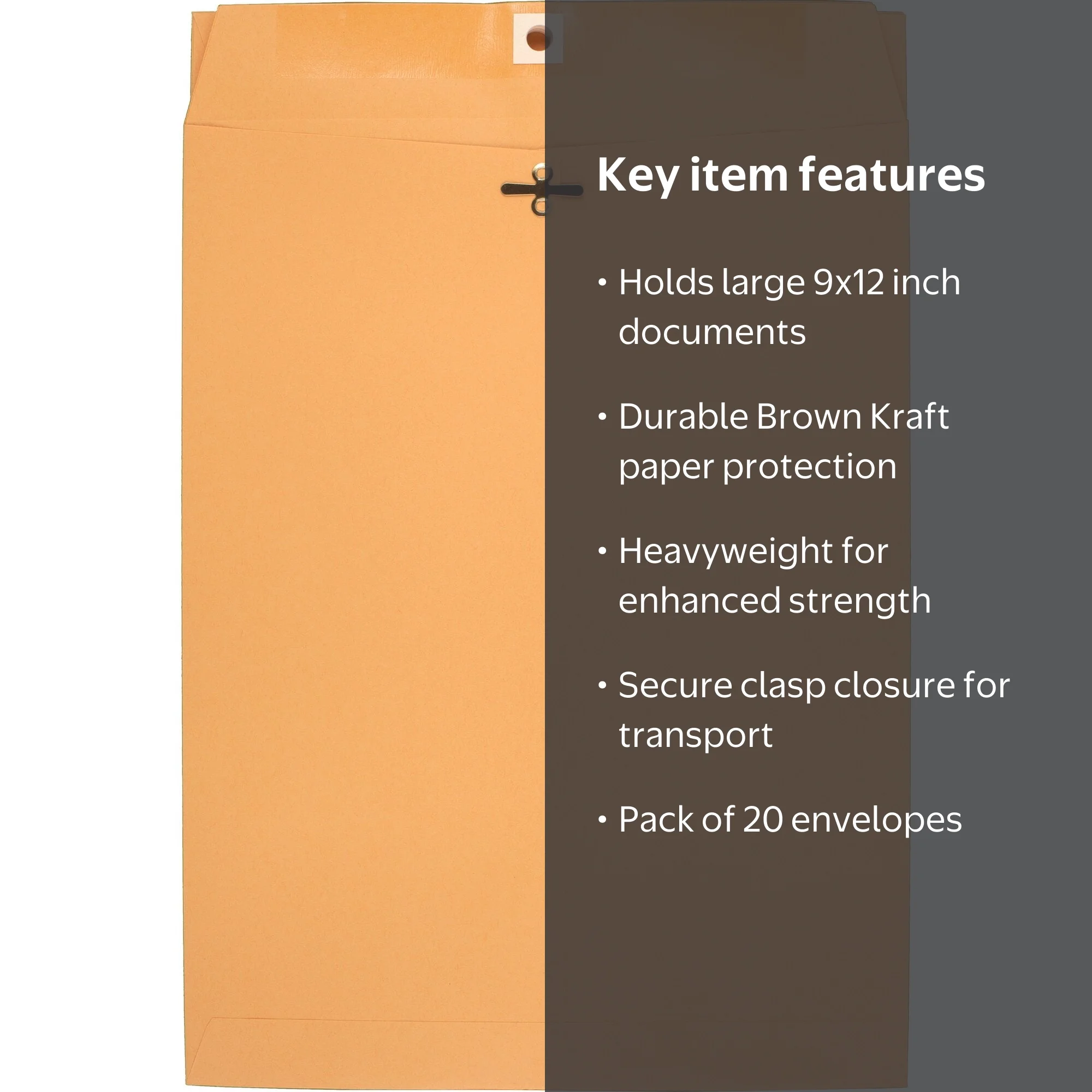 Mead, Clasp Envelopes, 9 x 12 Brown Kraft, Heavyweight Pack of 20