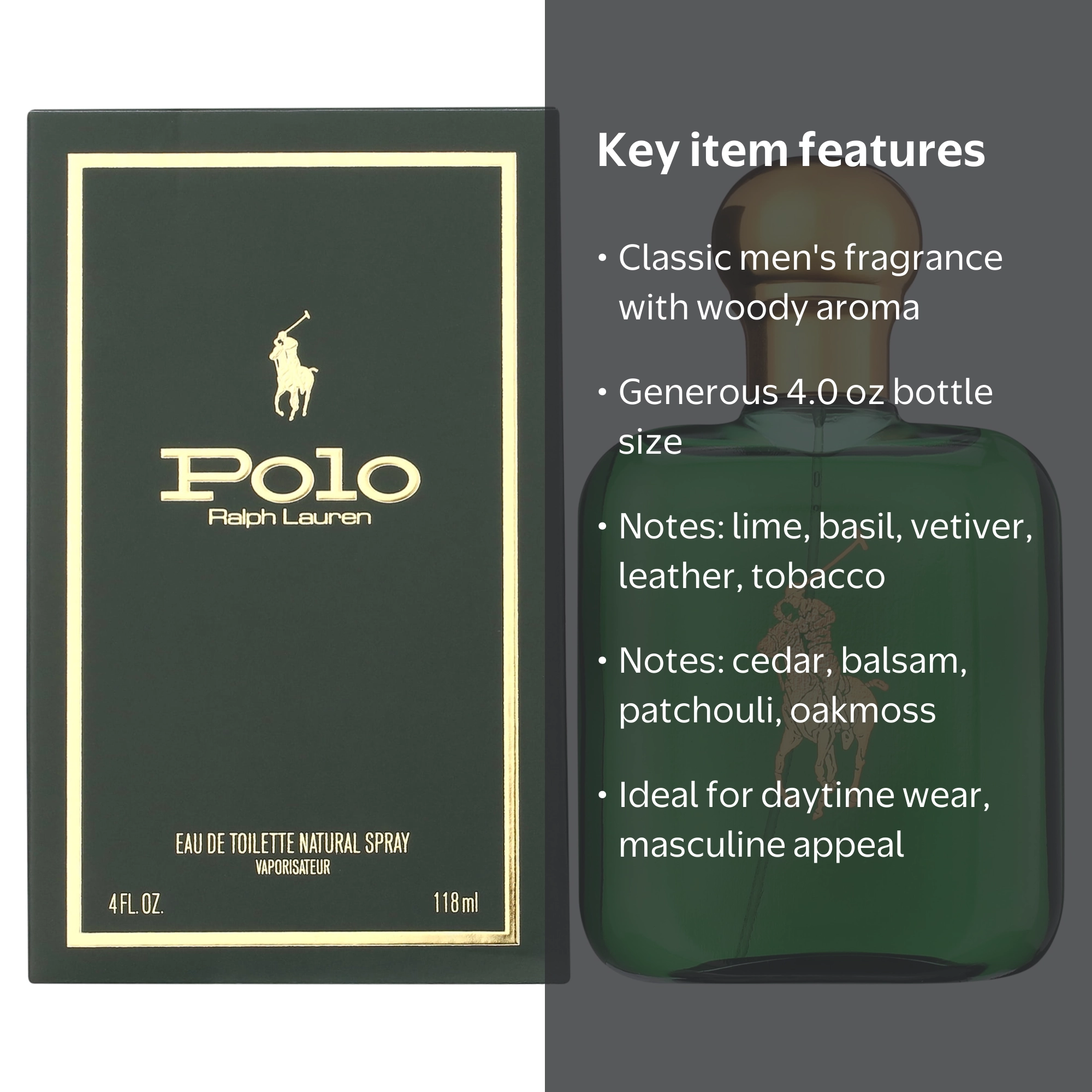 Ralph Lauren Polo Eau De Toilette Cologne, 4.0 oz, Classic Woody