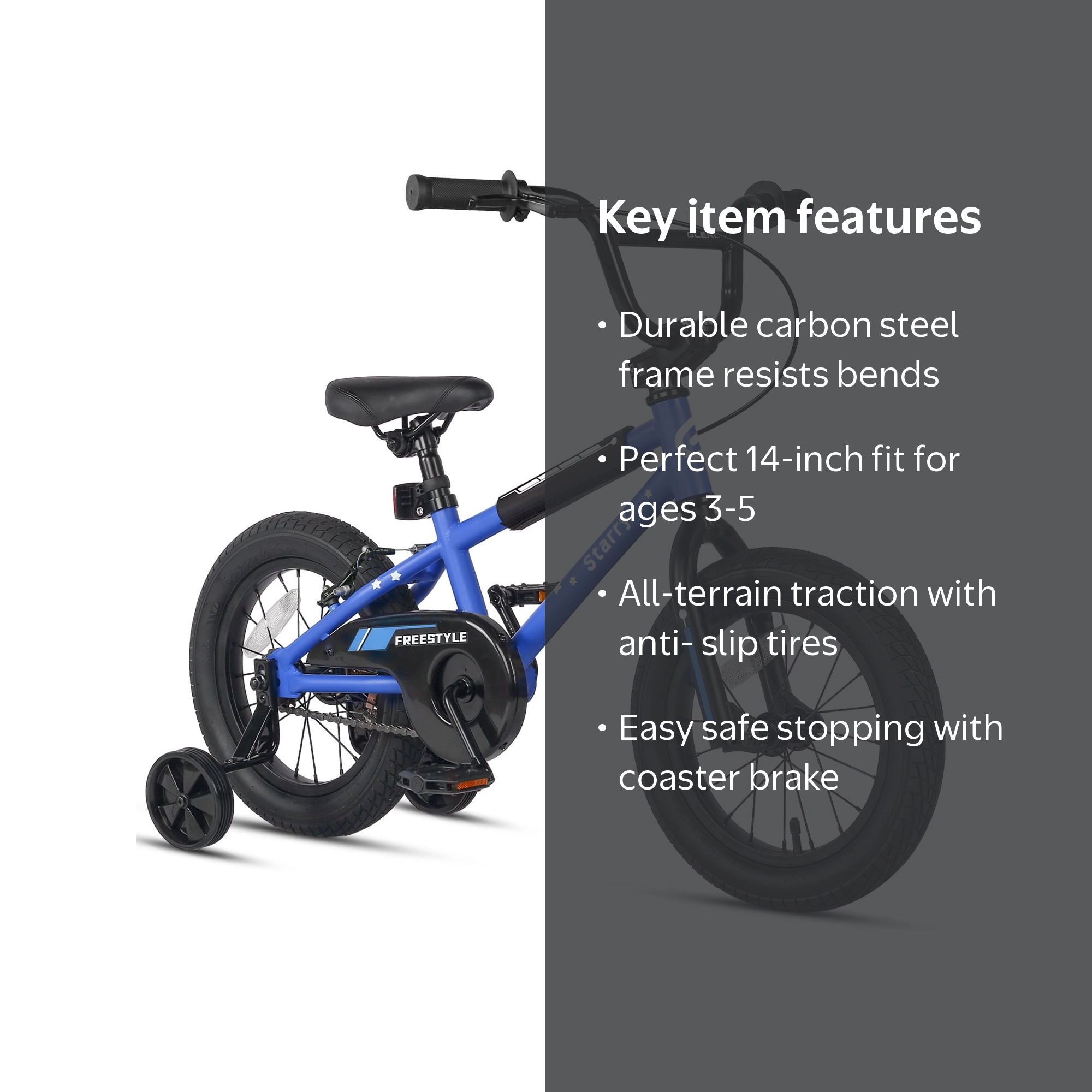 Glerc, Kids Bike BMX Style 14 Inch with Training Wheels Blue