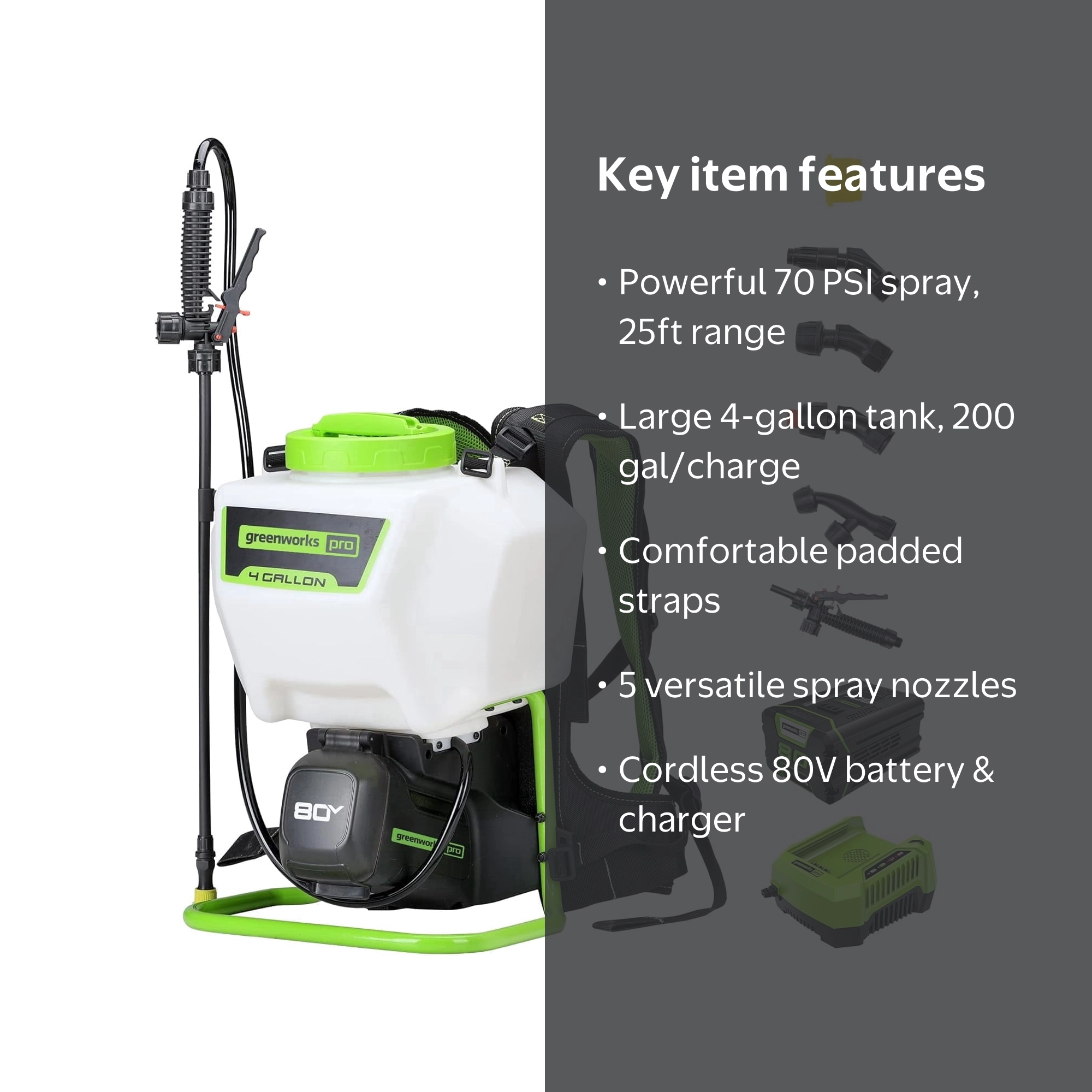 Greenworks 80V Backpack Sprayer 4-Gallon, Battery Powered Kit