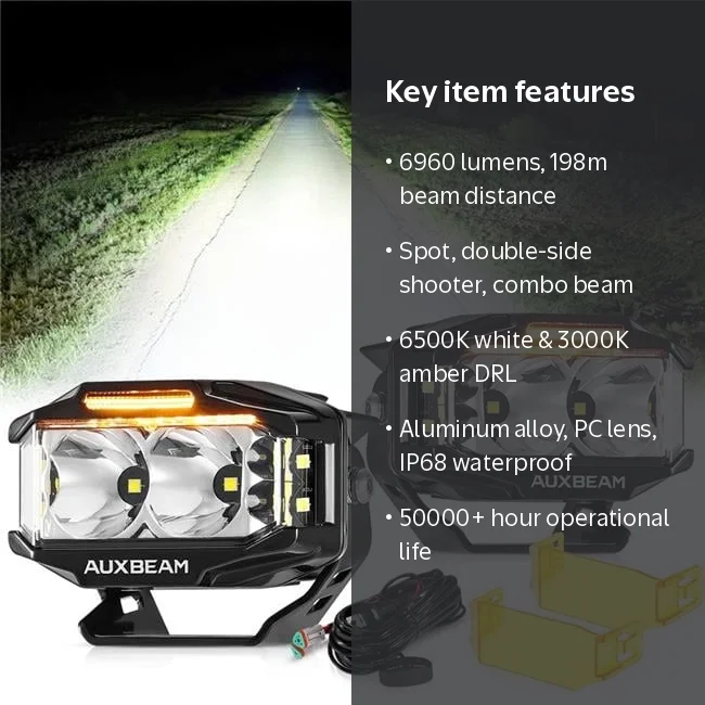 Auxbeam ZD000897 4inch Rectangular Combo Beam Side Shooter LED Pod