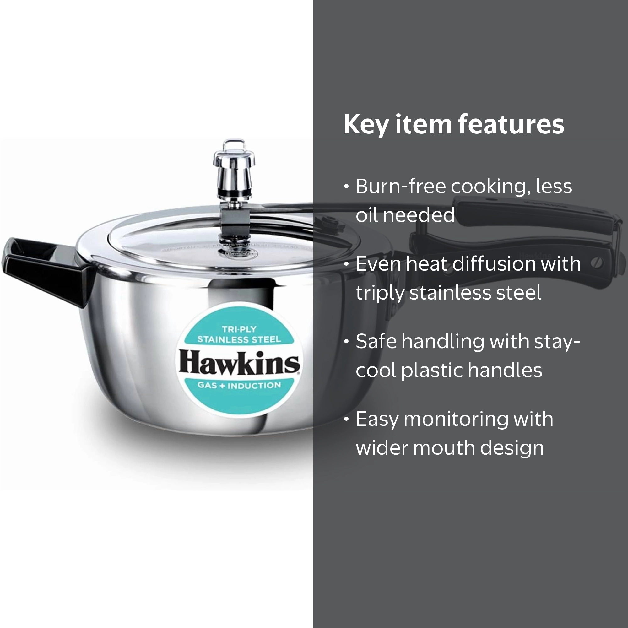 Hawkins, Pressure Cooker, 3.5 Liter Triply Stainless Steel Inner
