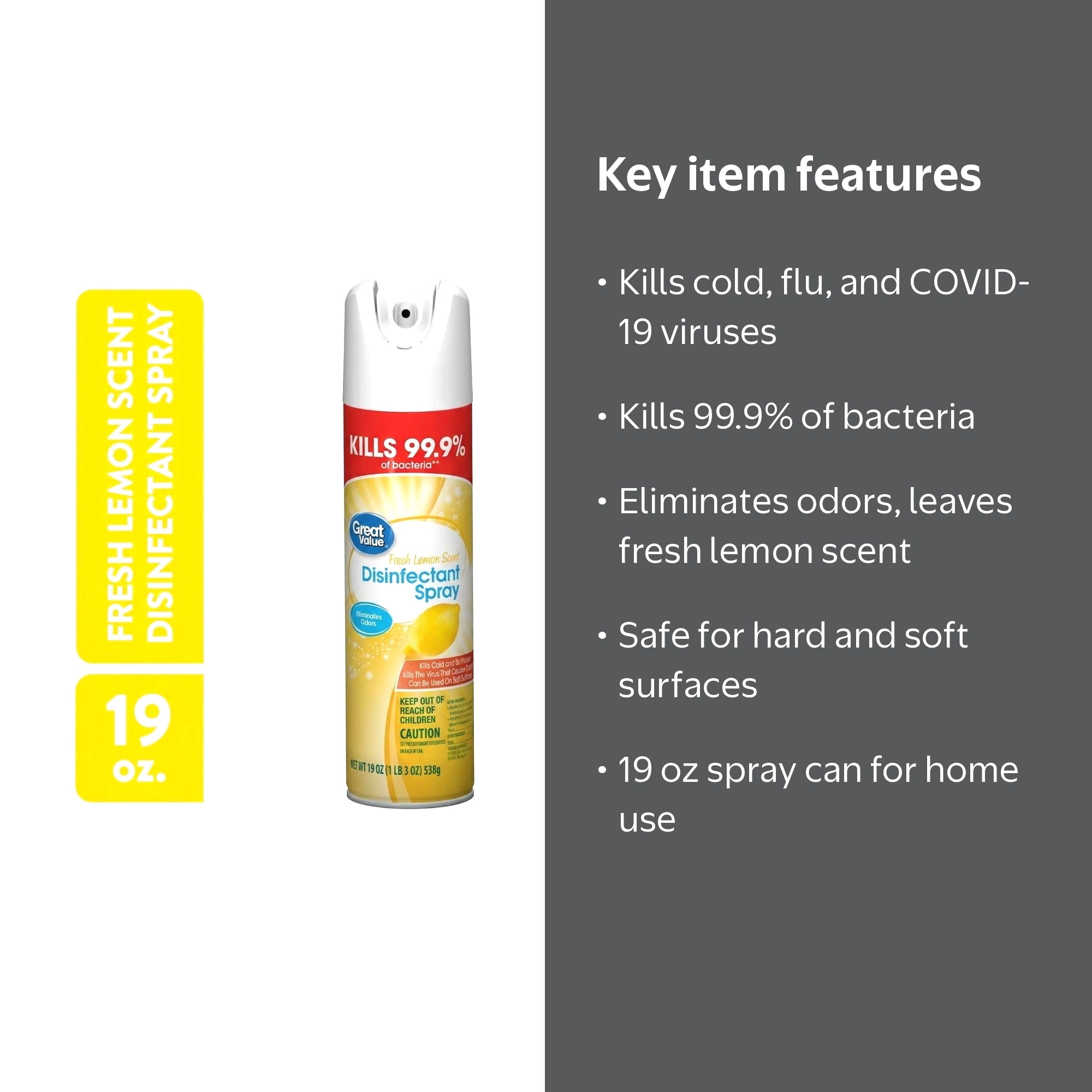 Great Value Disinfectant Spray, Fresh Lemon Scent, 19 oz - Walmart.com