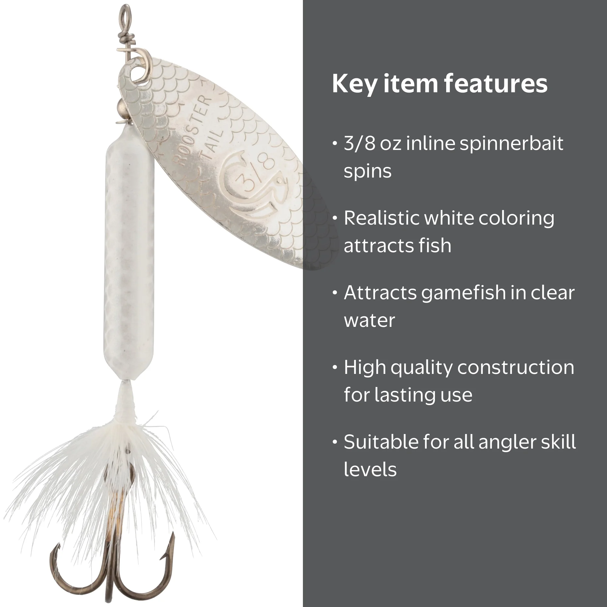 Worden's® Original White Rooster Tail®, Inline Spinnerbait Fishing