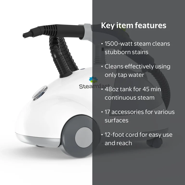 Steamfast, Canister Steam Cleaner, 1500-Watt, 48-Ounce Water Tank