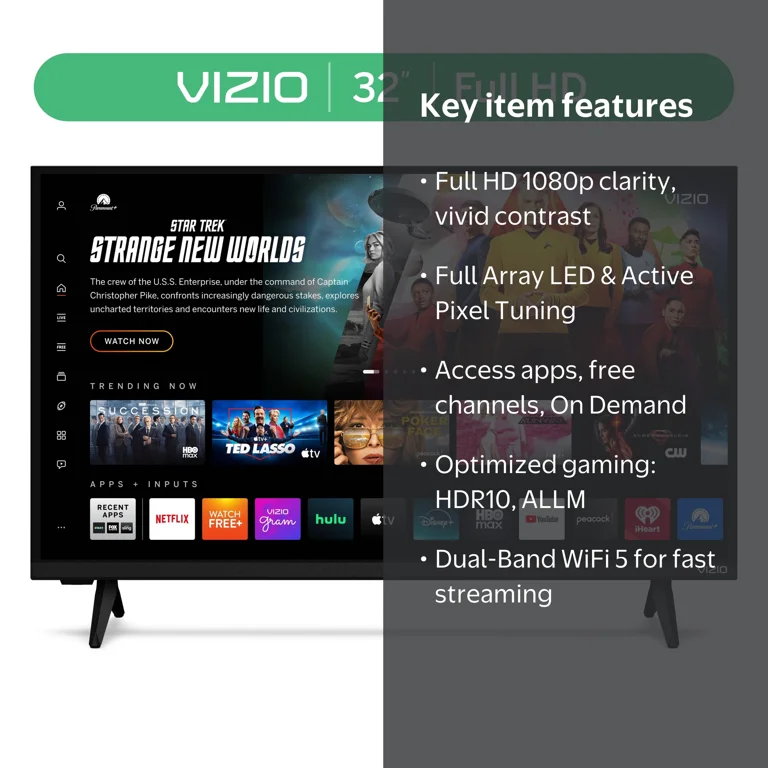 VIZIO 32” Class Full HD 1080p LED Smart TV, VFD32M-08, HDR10