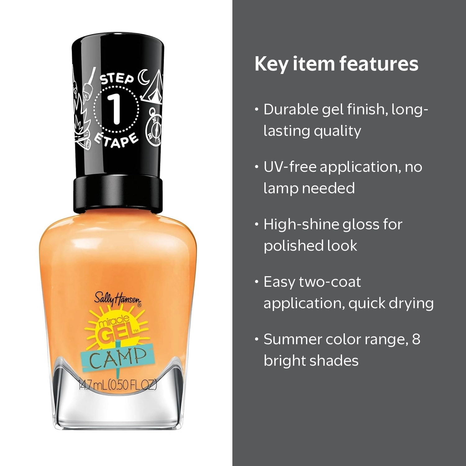 Sally Hansen Miracle Gel, Summer Camp Peach Retreat, Long Lasting