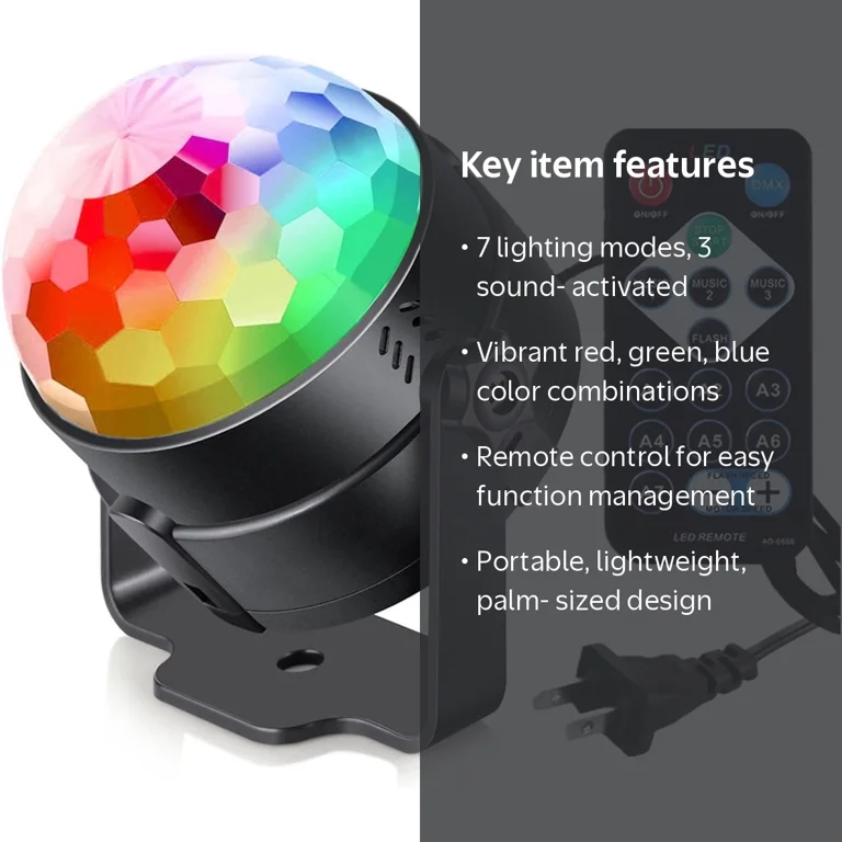 Sherry Disco Lights for Parties with 7 Modes, Sound Activated, Remote Control, Rotating Disco Ball Light for Home, DJ, Dance, Birthday, Wedding, Xmas